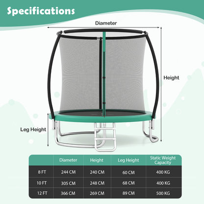 10FT Outdoor Trampoline with Safety Enclosure Net-Green