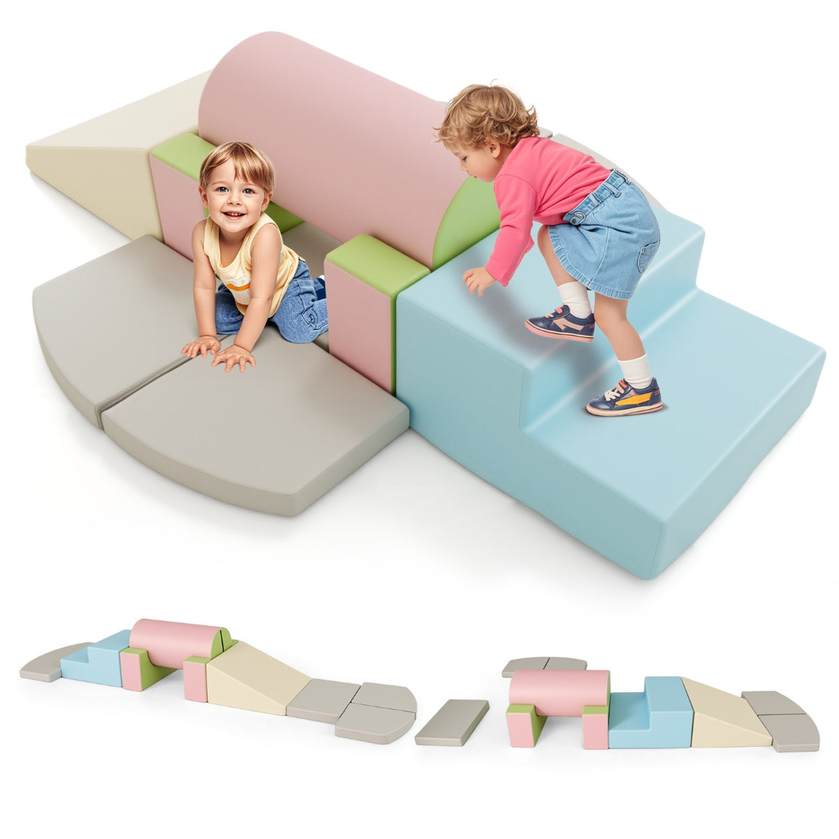 10-Piece Soft Foam PU Leather Climbing Toys Building Blocks for Toddlers-Macaron