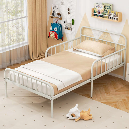 Costway Extendable Metal Daybed with Trundle for Adults-White