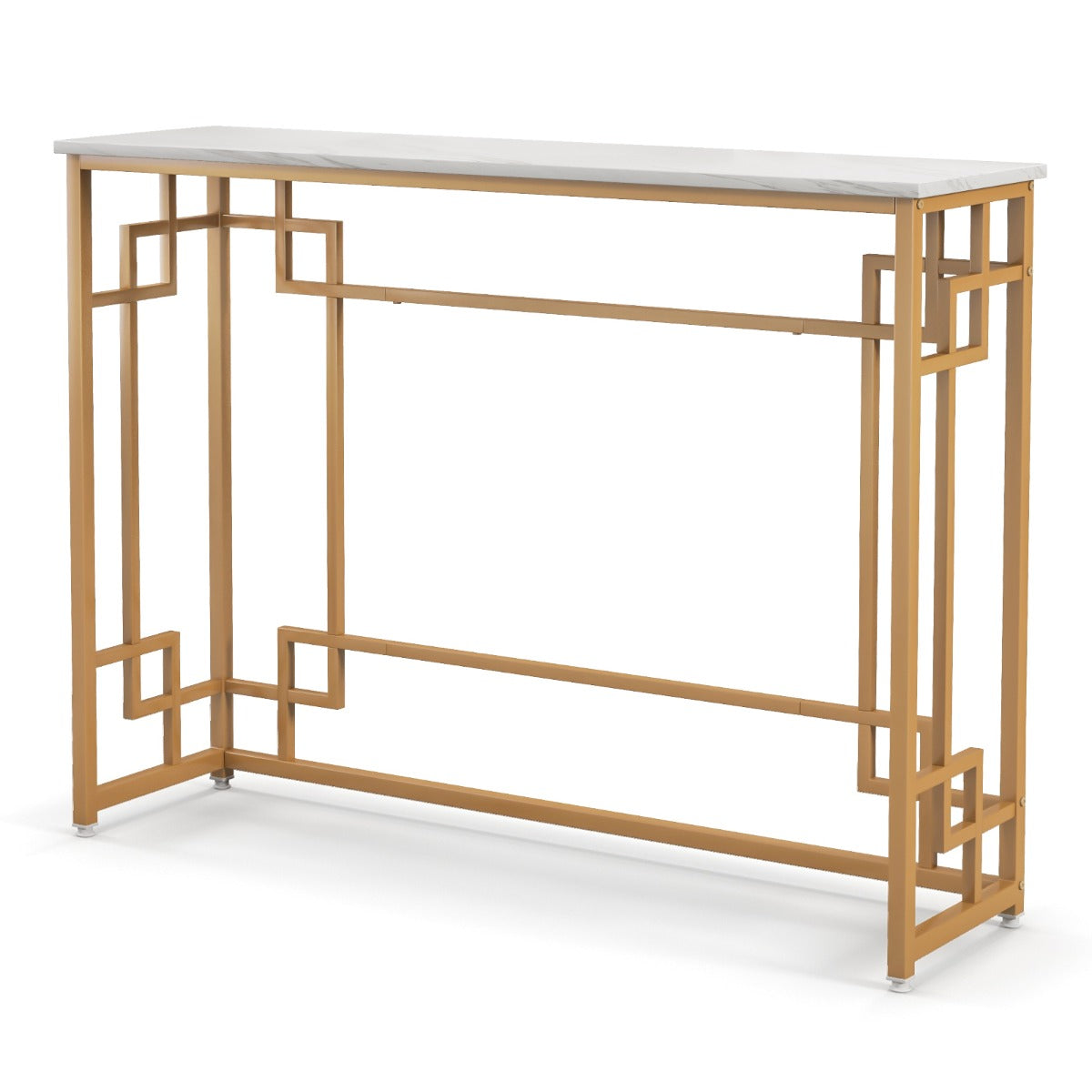 110 cm Console Table with Geometric Frame & Faux Marble Tabletop