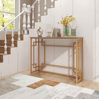 110 cm Console Table with Geometric Frame & Faux Marble Tabletop