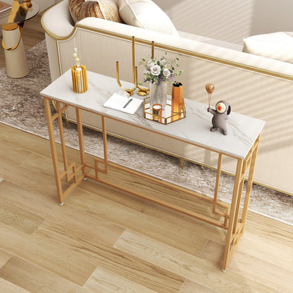 110 cm Console Table with Geometric Frame & Faux Marble Tabletop