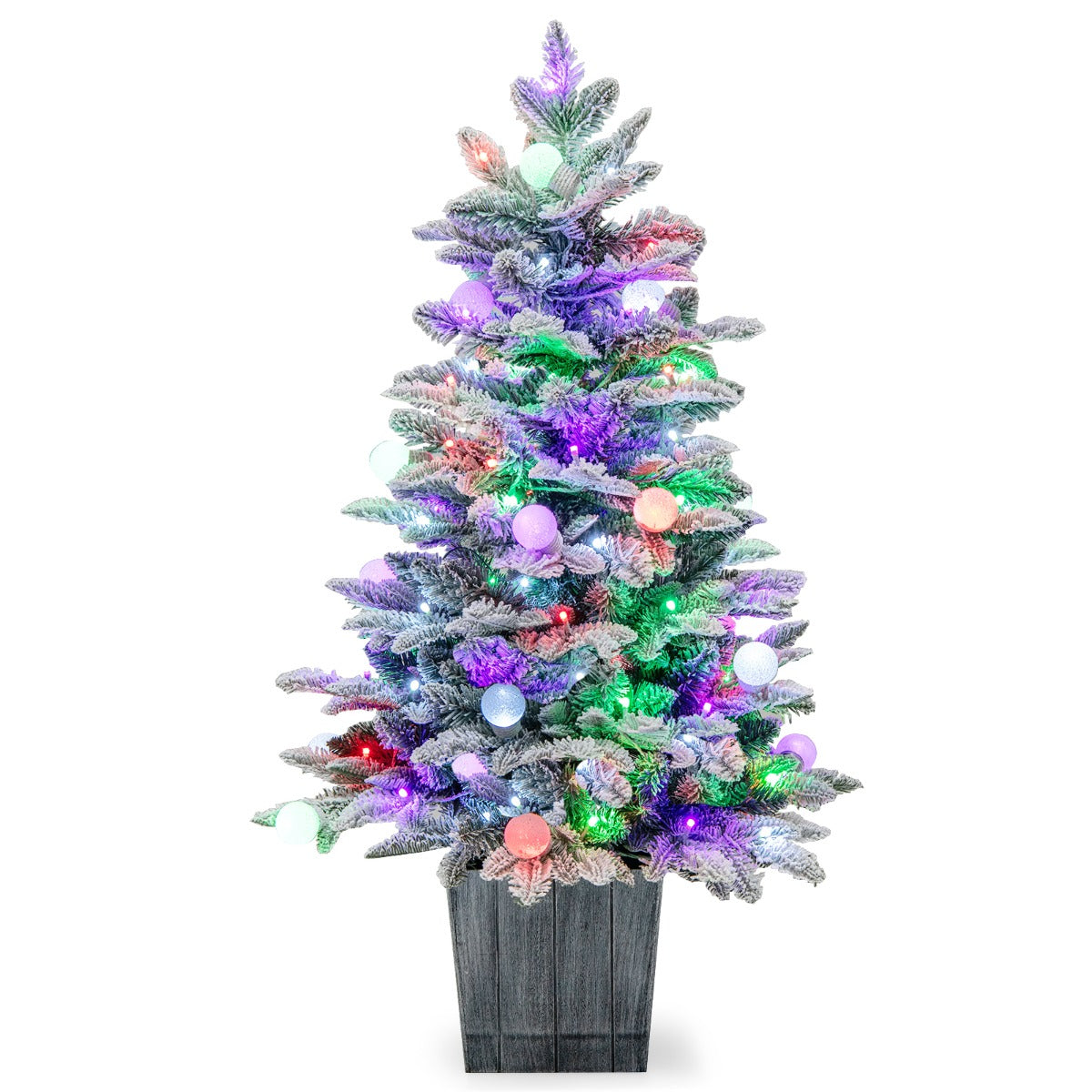 110 cm Pre-Lit Christmas Tree with Colorful LED Lights and Snow Flocked Leaves