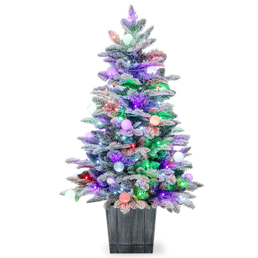 110 cm Pre-Lit Christmas Tree with Colorful LED Lights and Snow Flocked Leaves