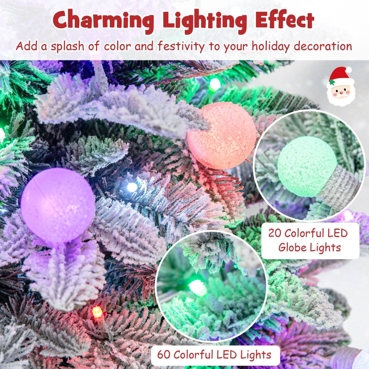 110 cm Pre-Lit Christmas Tree with Colorful LED Lights and Snow Flocked Leaves