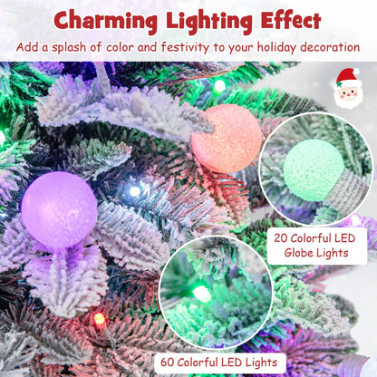110 cm Pre-Lit Christmas Tree with Colorful LED Lights and Snow Flocked Leaves