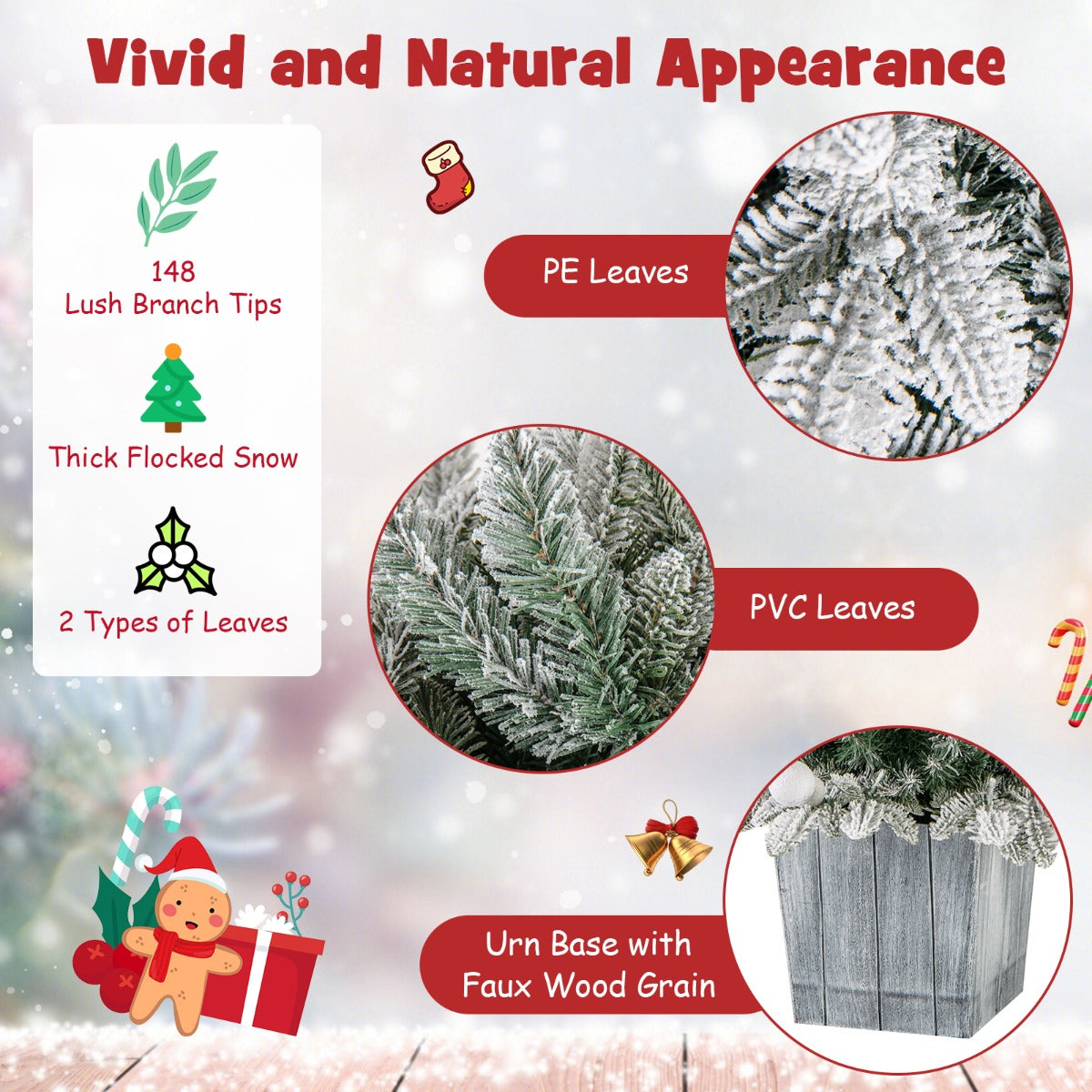 110 cm Pre-Lit Christmas Tree with Colorful LED Lights and Snow Flocked Leaves