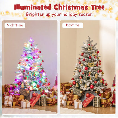 110 cm Pre-Lit Christmas Tree with Colorful LED Lights and Snow Flocked Leaves