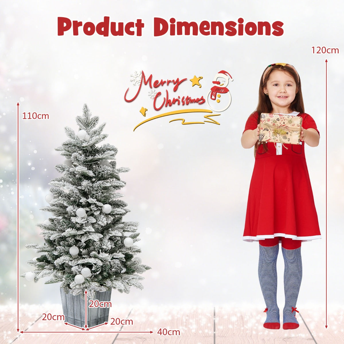 110 cm Pre-Lit Christmas Tree with Colorful LED Lights and Snow Flocked Leaves
