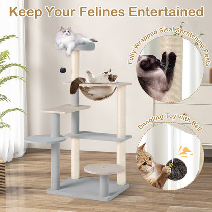 113 cm Multi-level Modern Cat Tree with Removable Padded Top Perch-Natural