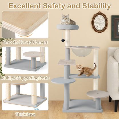 113 cm Multi-level Modern Cat Tree with Removable Padded Top Perch-Natural