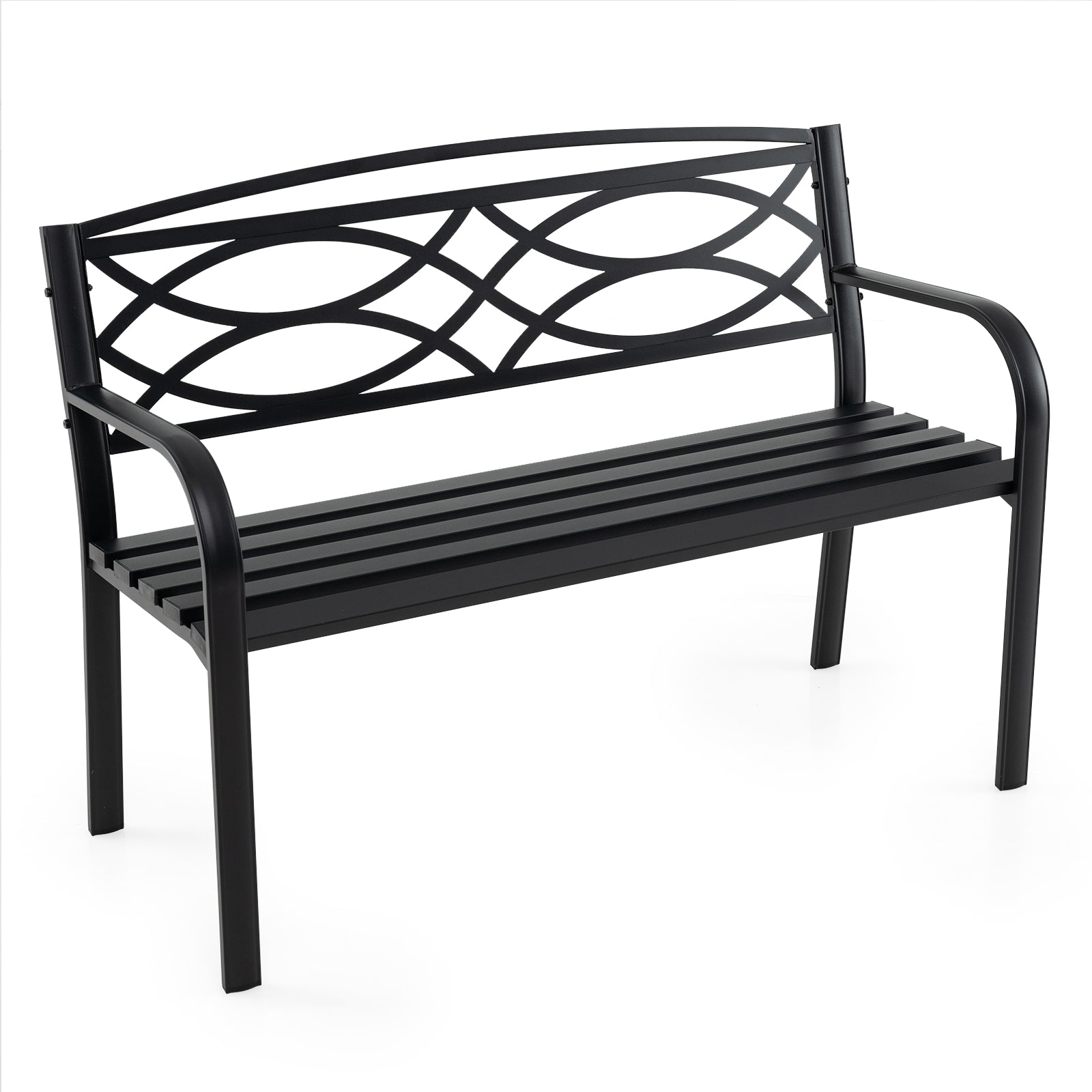 116 cm Heavy-Duty Metal Patio Garden Bench with Backrest for 2 People-Black