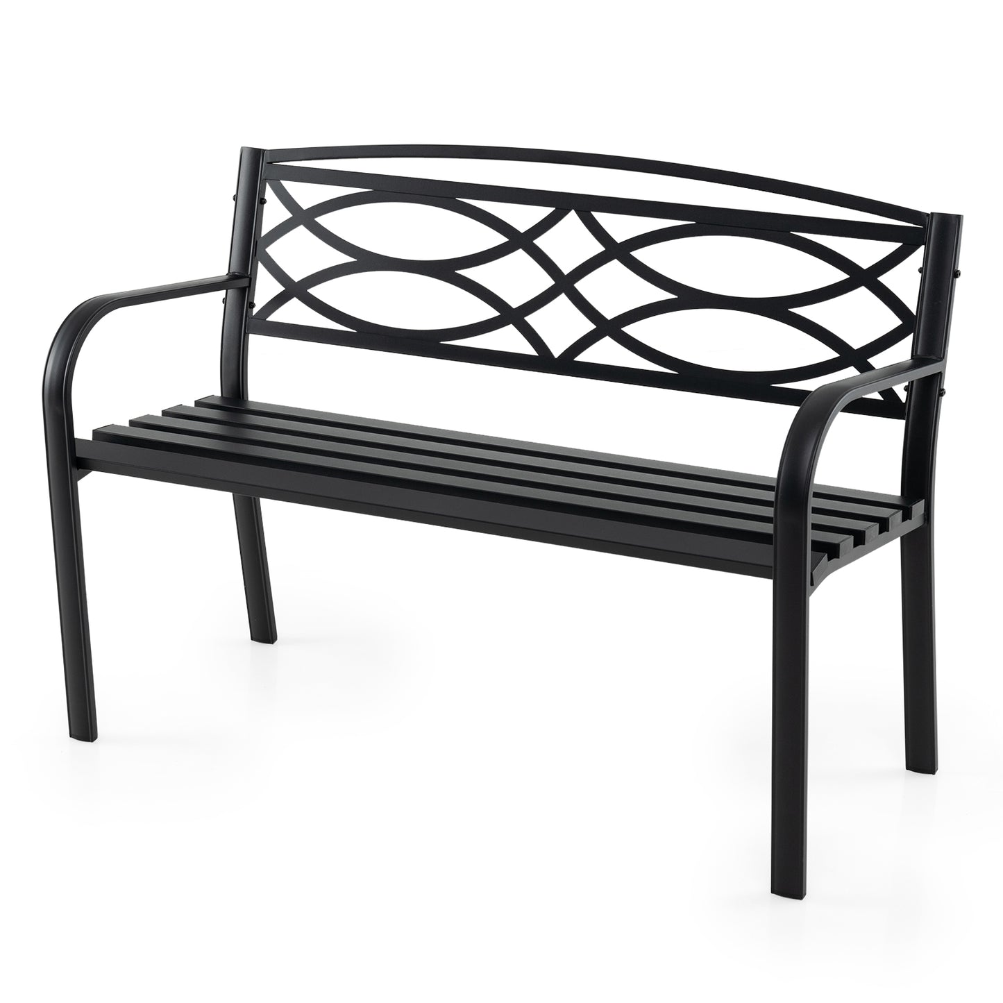 116 cm Heavy-Duty Metal Patio Garden Bench with Backrest for 2 People-Black