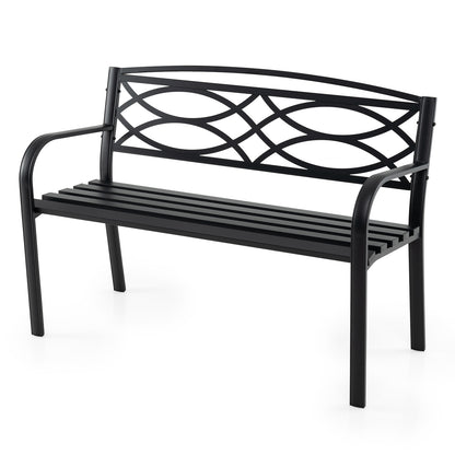 116 cm Heavy-Duty Metal Patio Garden Bench with Backrest for 2 People-Black