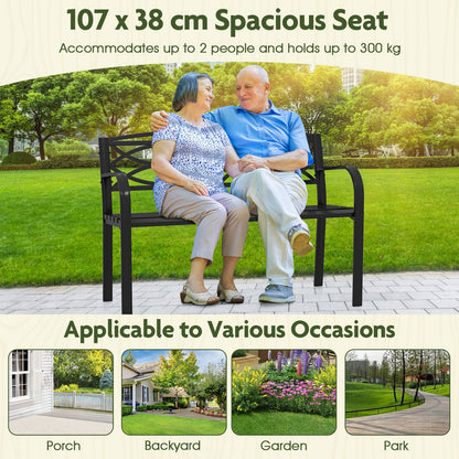 116 cm Heavy-Duty Metal Patio Garden Bench with Backrest for 2 People-Black