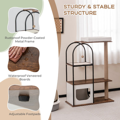 118 cm Cat Tree Tower with Metal Frame and Plush Bed - White
