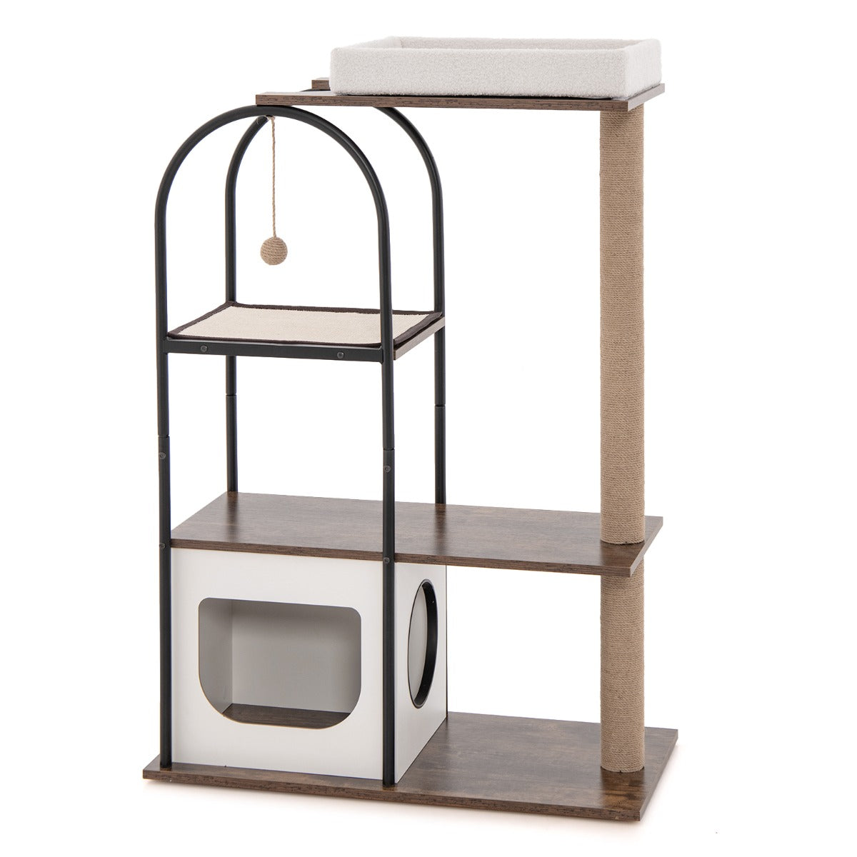 118 cm Cat Tree Tower with Metal Frame and Plush Bed - White