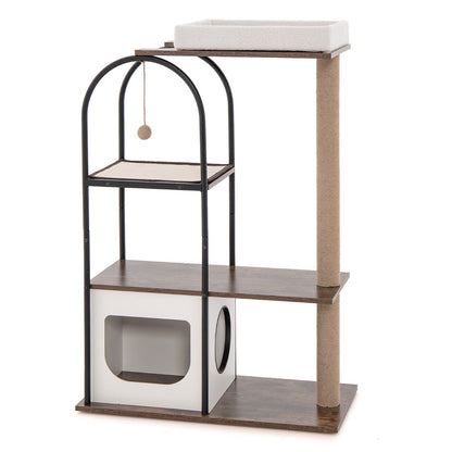 118 cm Cat Tree Tower with Metal Frame and Plush Bed - White