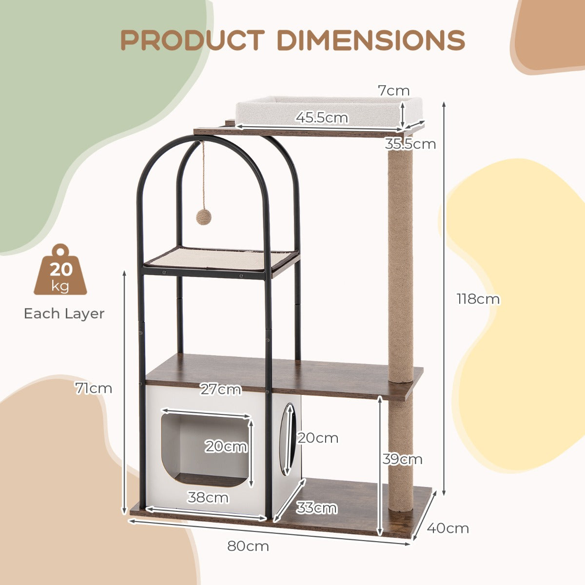 118 cm Cat Tree Tower with Metal Frame and Plush Bed - White