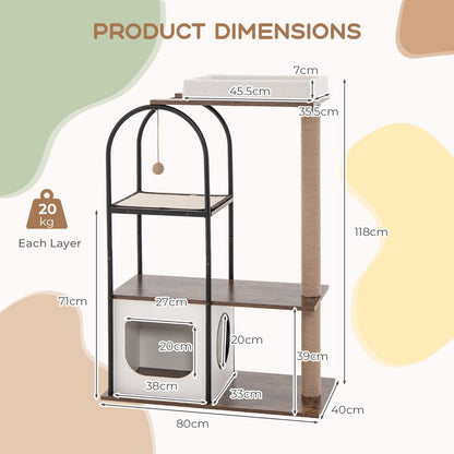 118 cm Cat Tree Tower with Metal Frame and Plush Bed - White