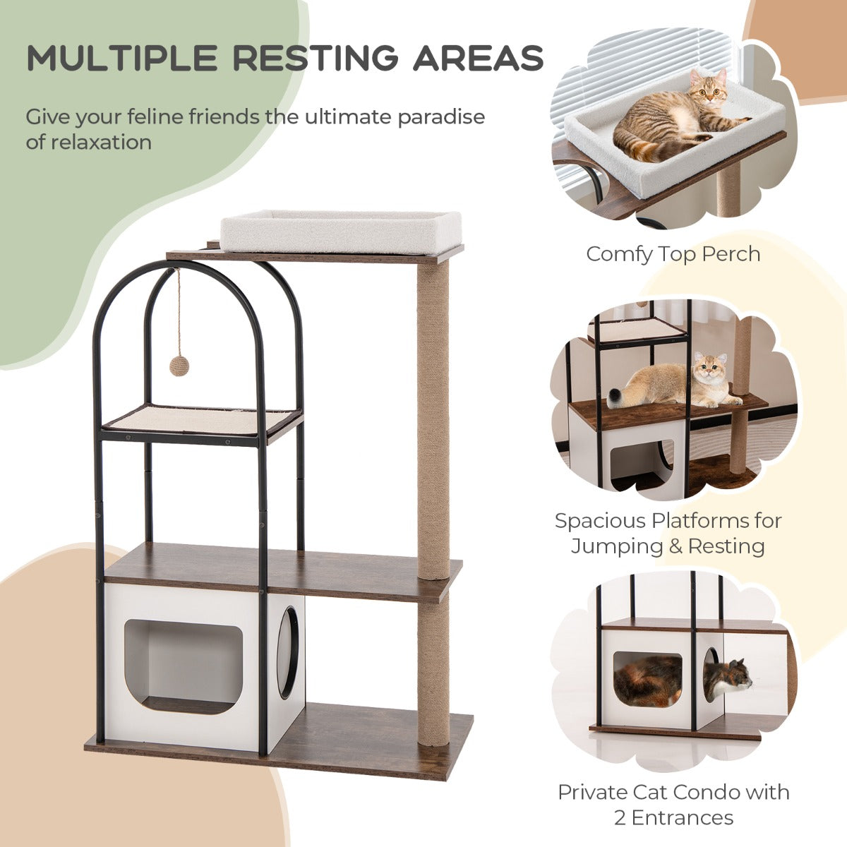 118 cm Cat Tree Tower with Metal Frame and Plush Bed - White