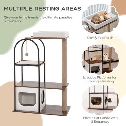 118 cm Cat Tree Tower with Metal Frame and Plush Bed - White