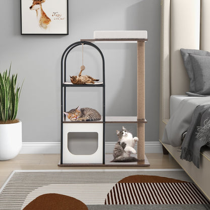 118 cm Cat Tree Tower with Metal Frame and Plush Bed - White