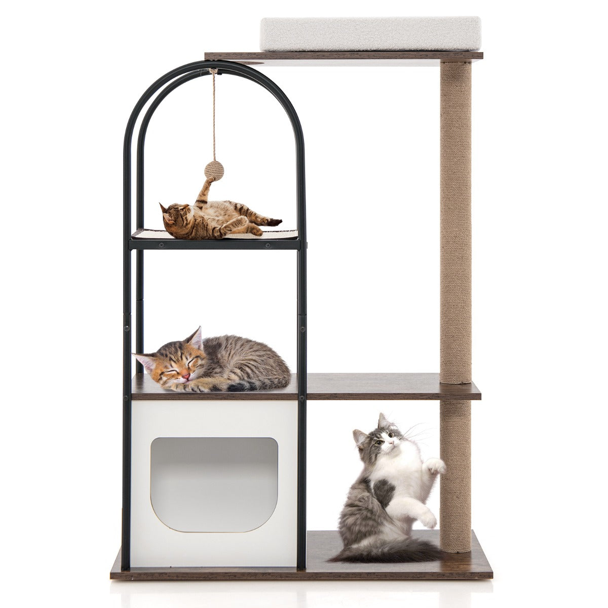 118 cm Cat Tree Tower with Metal Frame and Plush Bed - White