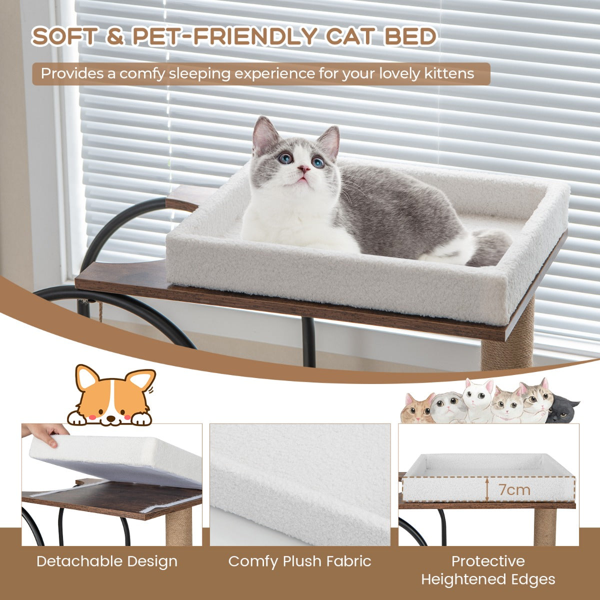 118 cm Cat Tree Tower with Metal Frame and Plush Bed - White