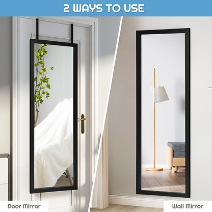 Wall Mounted Dressing Mirror with Hanging Hooks for Bedroom Black