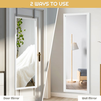 Costway Wall Mounted Dressing Mirror with Hanging Hooks for Bedroom White