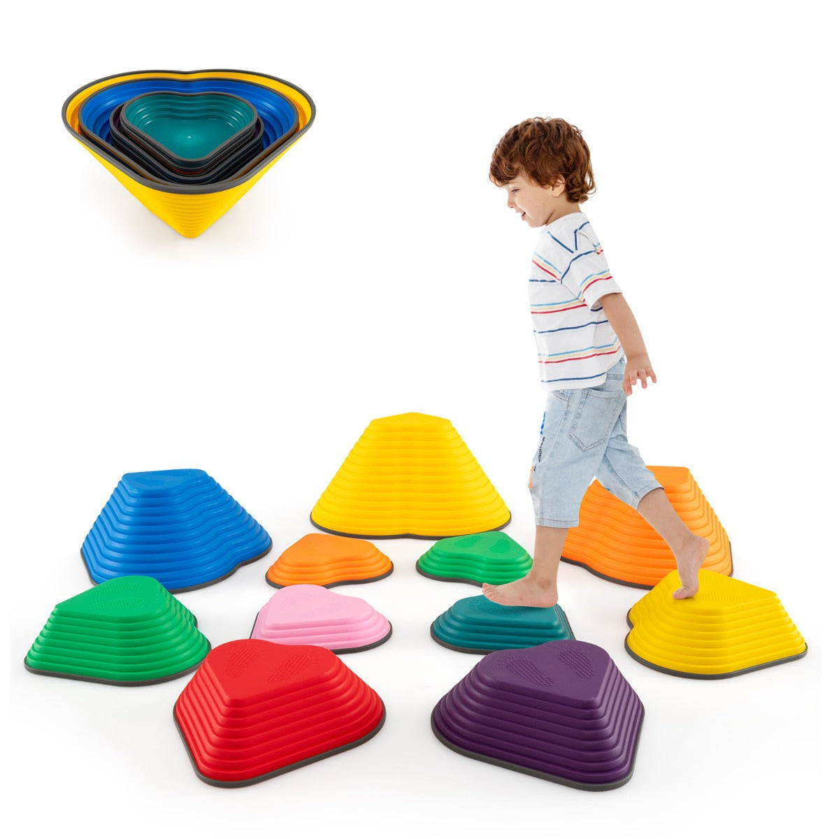 11 Pieces Indoor and Outdoor Balance Stepping Stones for Kids-Colourful