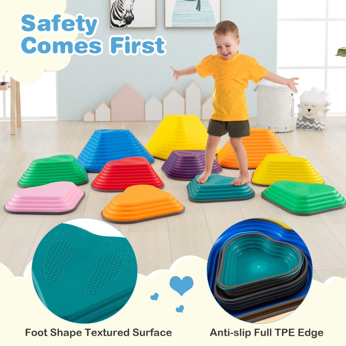 11 Pieces Indoor and Outdoor Balance Stepping Stones for Kids-Colourful