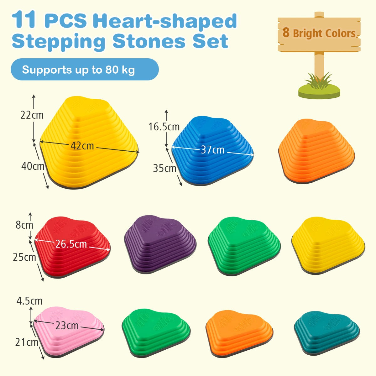 11 Pieces Indoor and Outdoor Balance Stepping Stones for Kids-Colourful
