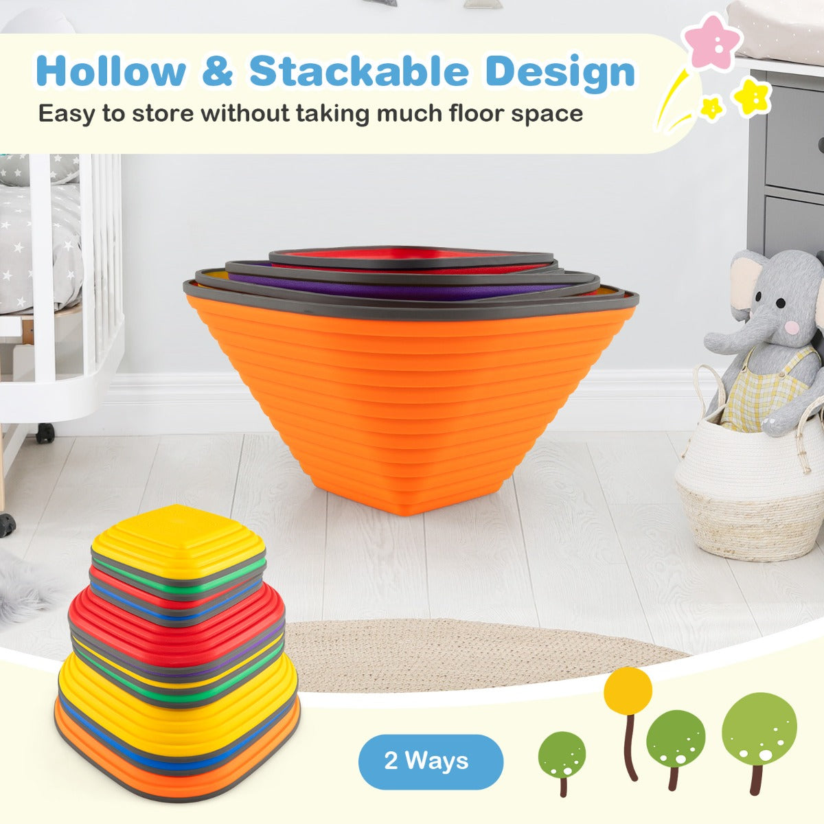 11-Piece Multicolour Kids Stepping Stones Set with Non-Slip Design