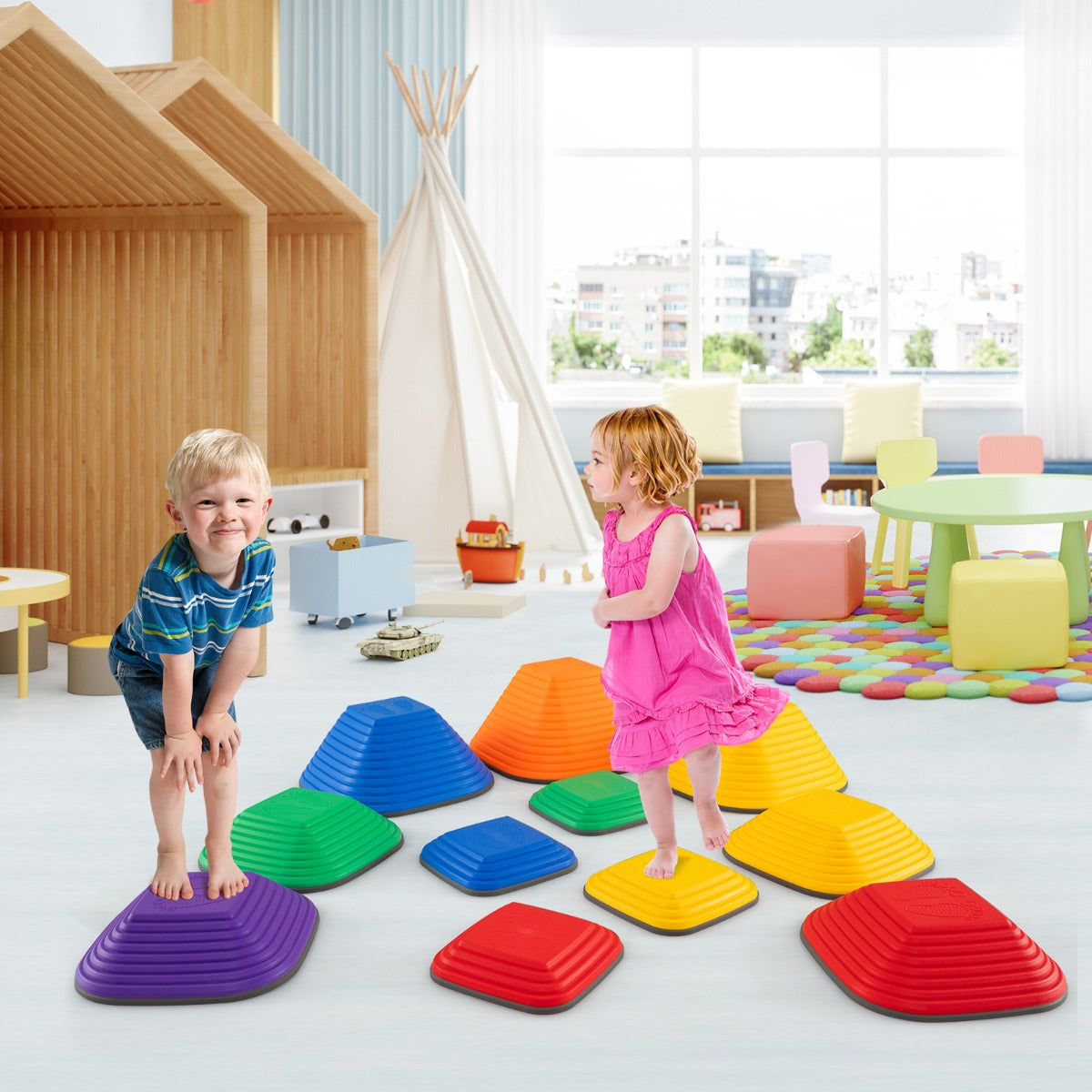 11-Piece Multicolour Kids Stepping Stones Set with Non-Slip Design
