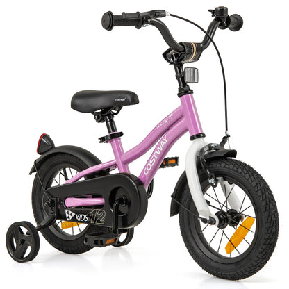 12-18 Inch Kids Bike Adjustable with Removable Training Wheels for Aged 3-8-Purple-12 inches