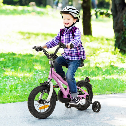 12-18 Inch Kids Bike Adjustable with Removable Training Wheels for Aged 3-8-Purple-12 inches