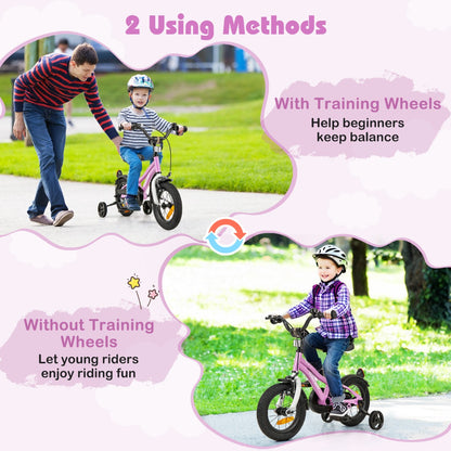 12-18 Inch Kids Bike Adjustable with Removable Training Wheels for Aged 3-8-Purple-12 inches