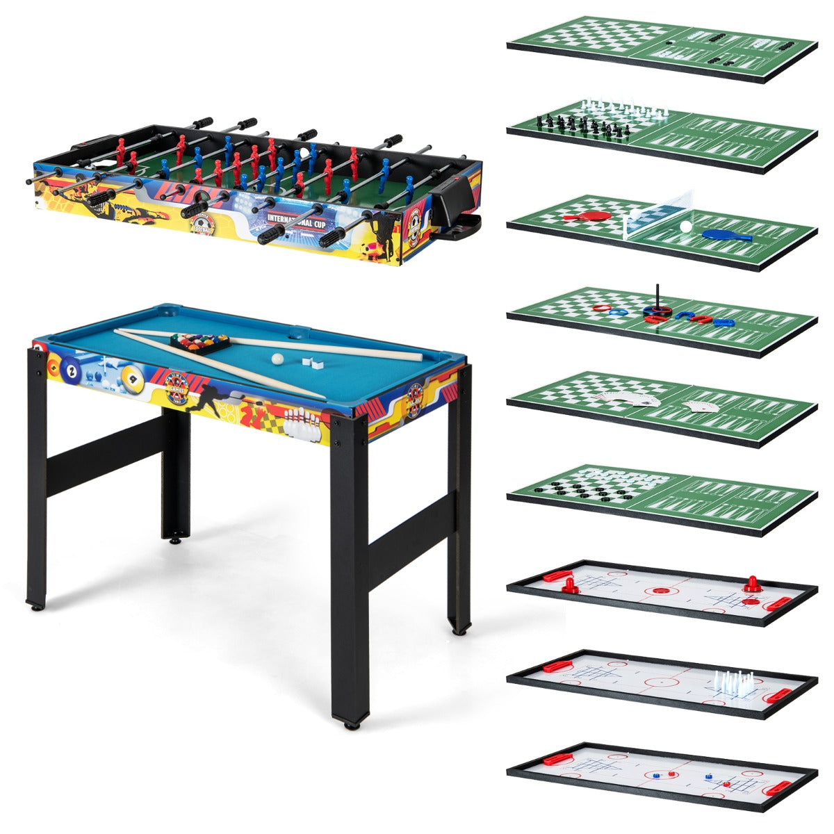 12-in-1 Multi-Game Table Set with Foosball, Billiards & More for Home or Bar