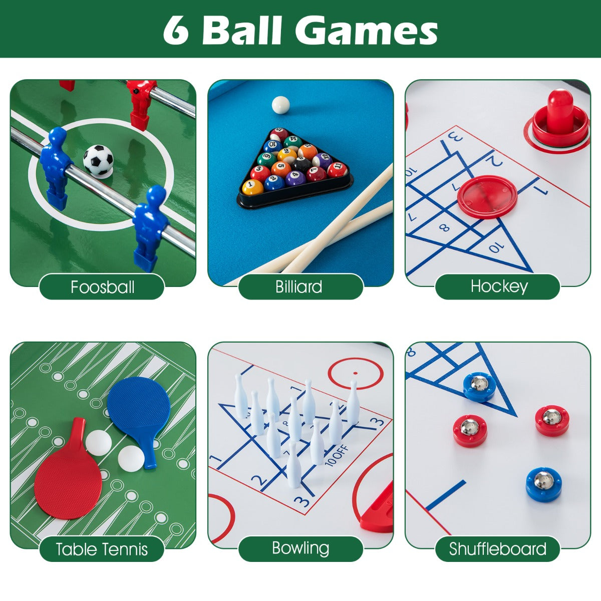 12-in-1 Multi-Game Table Set with Foosball, Billiards & More for Home or Bar