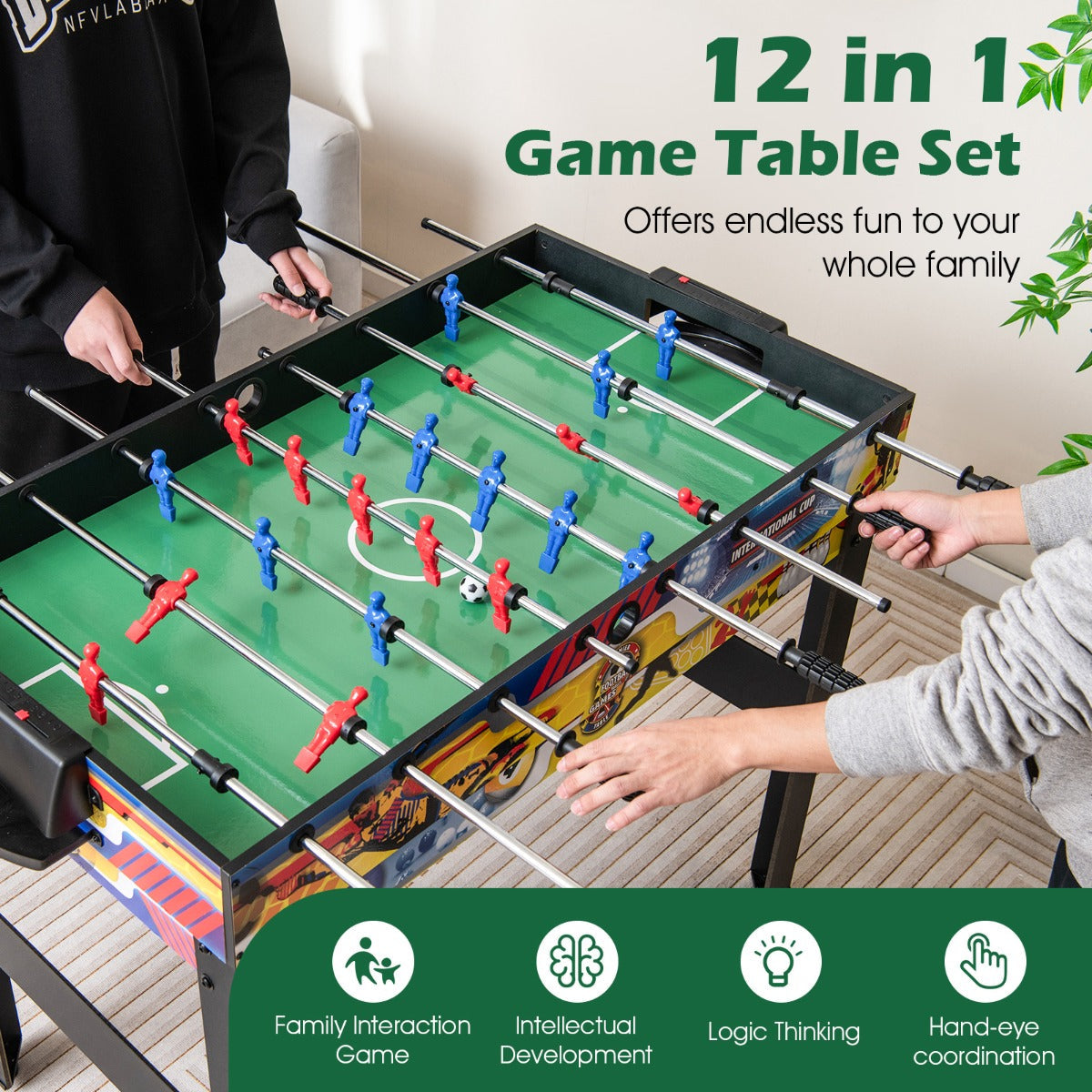 12-in-1 Multi-Game Table Set with Foosball, Billiards & More for Home or Bar