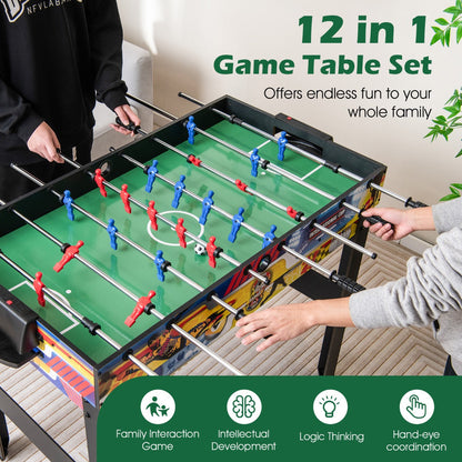 12-in-1 Multi-Game Table Set with Foosball, Billiards & More for Home or Bar