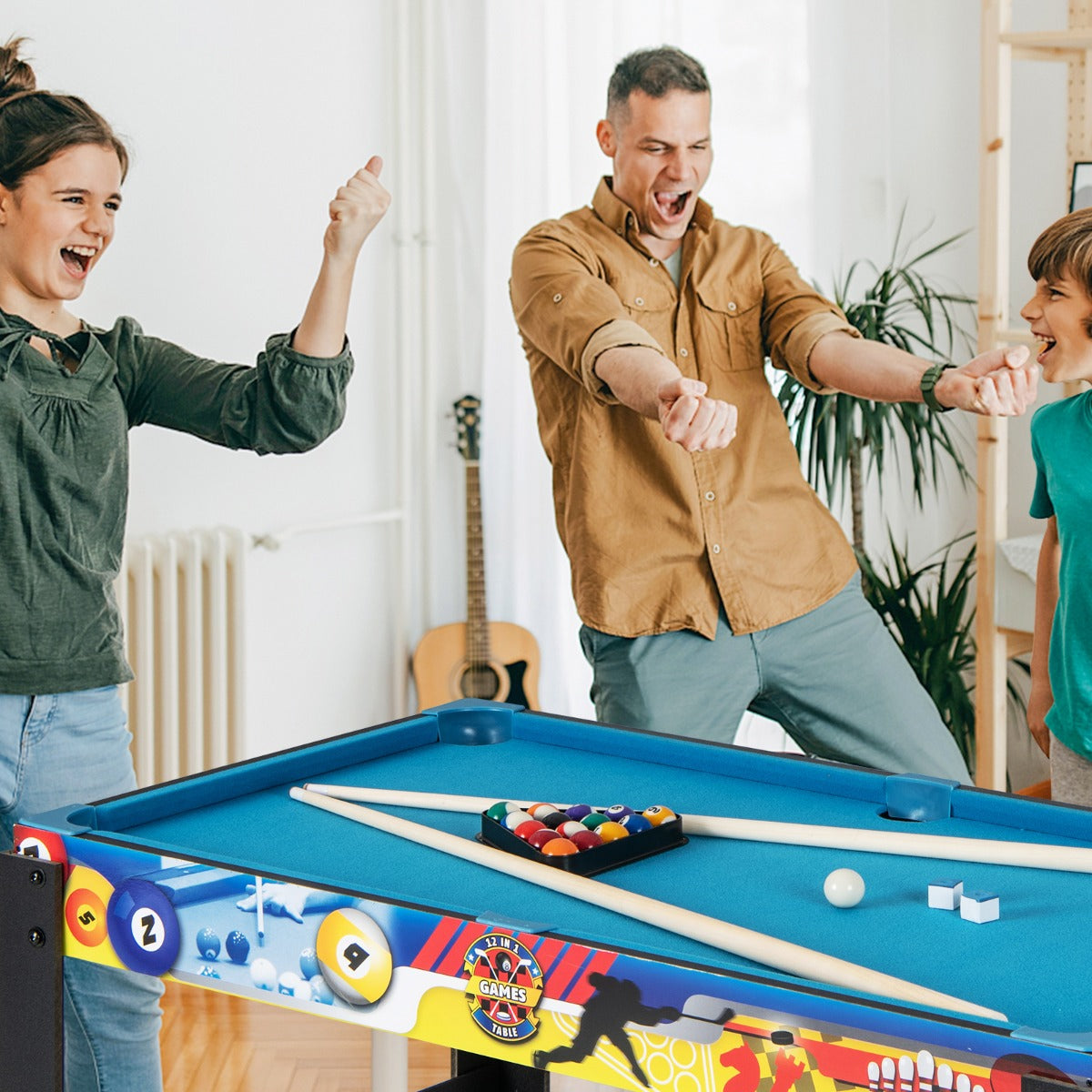12-in-1 Multi-Game Table Set with Foosball, Billiards & More for Home or Bar