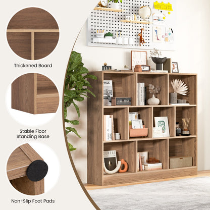 10-Cube 3-Tier Freestanding Bookshelf with Anti-Tipping Kits, Natural Finish