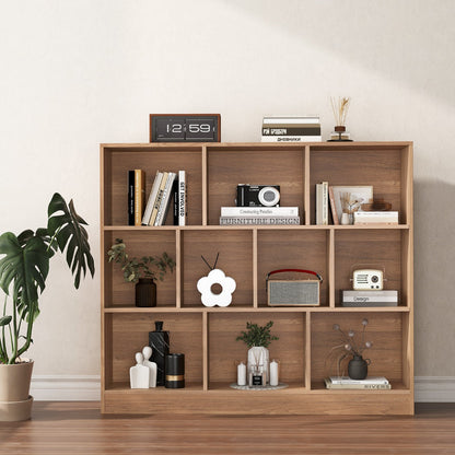10-Cube 3-Tier Freestanding Bookshelf with Anti-Tipping Kits, Natural Finish