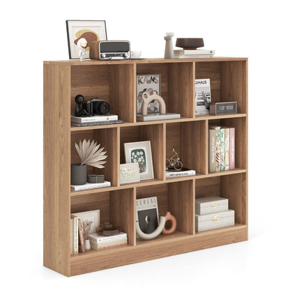 10-Cube 3-Tier Freestanding Bookshelf with Anti-Tipping Kits, Natural Finish