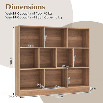 10-Cube 3-Tier Freestanding Bookshelf with Anti-Tipping Kits, Natural Finish