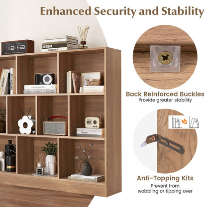 10-Cube 3-Tier Freestanding Bookshelf with Anti-Tipping Kits, Natural Finish