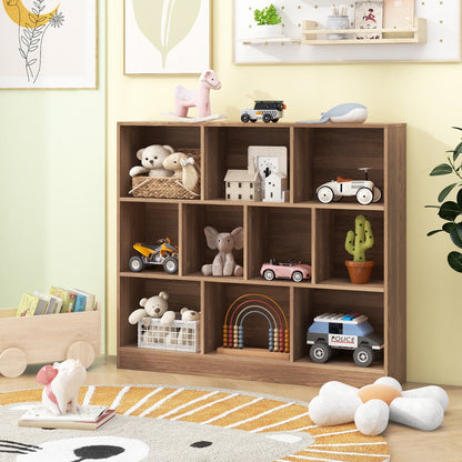 10-Cube 3-Tier Freestanding Bookshelf with Anti-Tipping Kits, Natural Finish